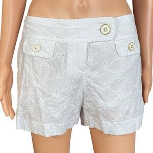 Ann Taylor Loft White Eyelet Shorts Large Button Detail Womens Size 4